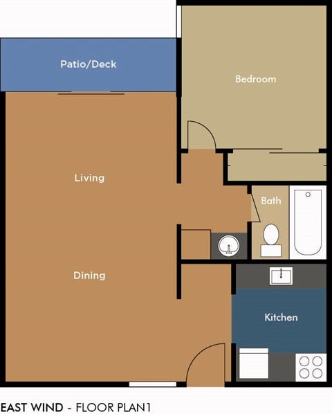 Floor plan for 1 bed, 1 bath, 550 sqft